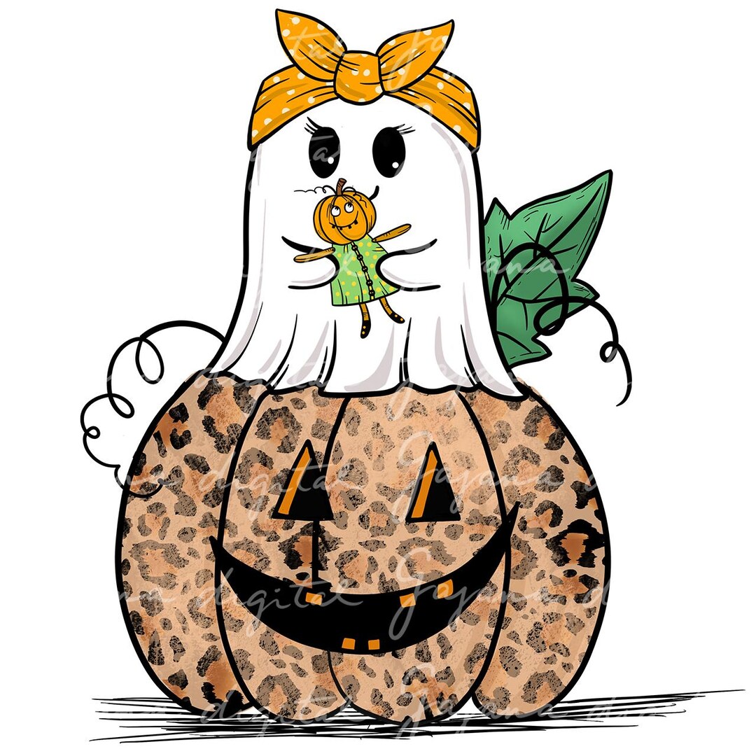 Ghost With Pumpkin PNG - Cute Ghost PNG, Sublimation Design, Digital ...