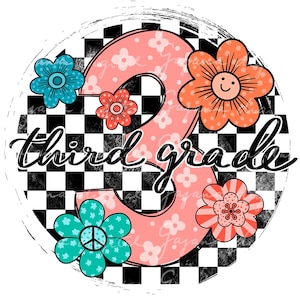 Third Grade PNG – 3rd Grade Graduation Teacher Design, Checkered Retro School, Back to School and Summer, Preppy Teacher Appreciation