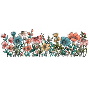 Floral Border PNG, Spring Flowers PNG, Instant Download, Wildflower PNG, Botanical, Flower T-Shirt Design, Meadow Flowers, Retro Floral