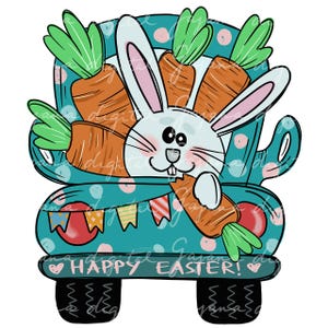 Easter Truck PNG: Bunny & Carrots, Vintage Design (Digital Download)