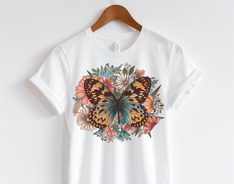 Floral Butterfly PNG Digital Design, wildflower bouquet png, spring botanical png, floral mama flowers png, mothers day wedding bouquet image 1