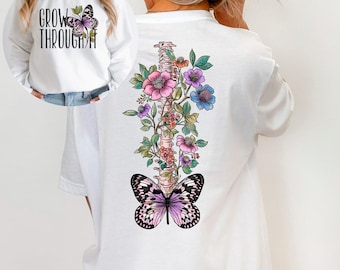 Floral Spine PNG: Watercolor Flowers & Butterfly (Digital Download)