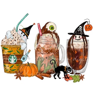 Halloween Coffee PNG – Iced Coffee Cup Sublimation, Ghost Witch Cute Retro Funny Halloween Drink Mama Coffee Lover Gift Digital Download