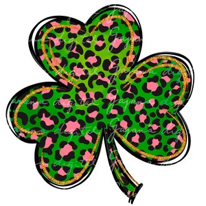 Leopard Print Shamrock PNG: St Patricks Day Sublimation (Digital Download)