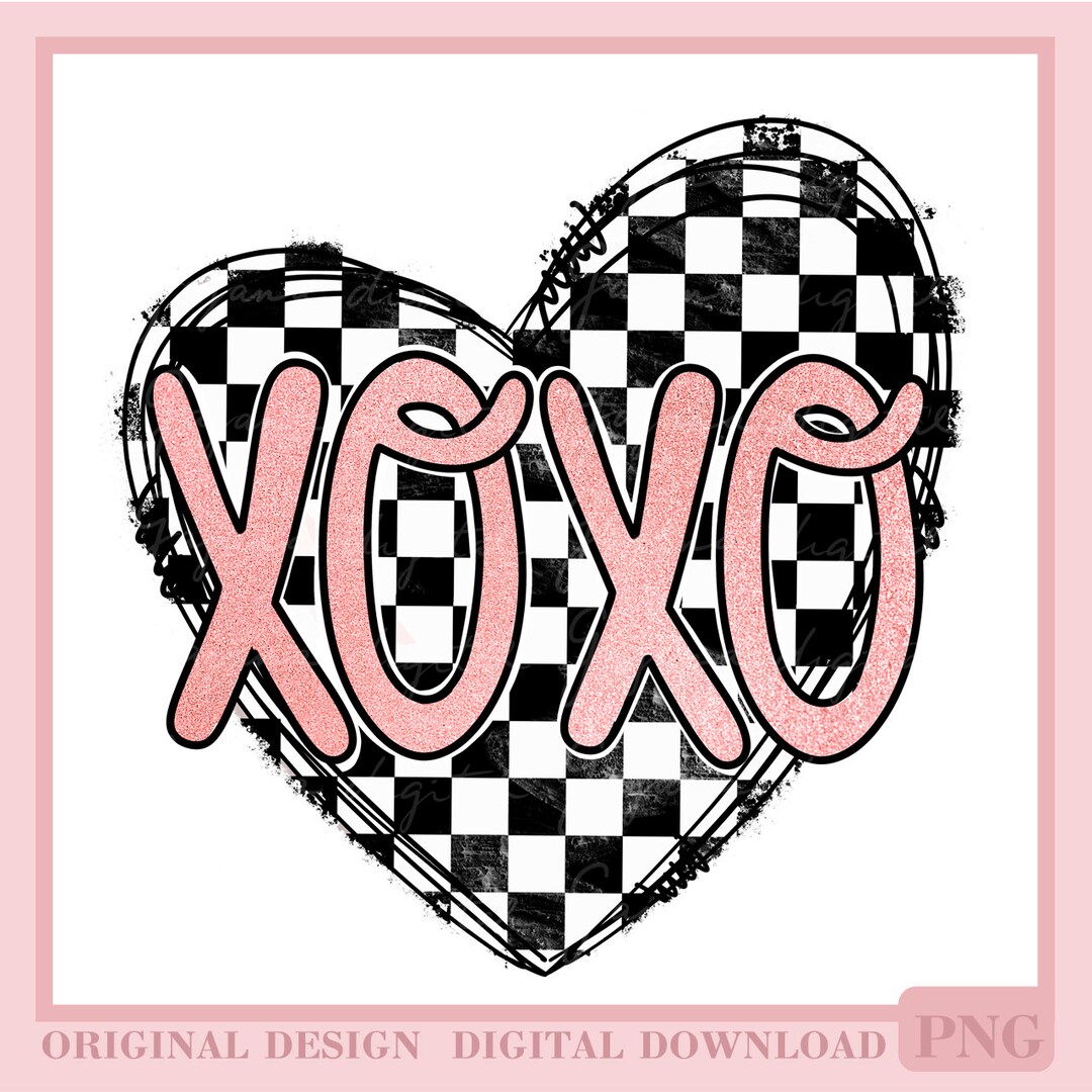 XOXO Retro PNG Checkered Heart Png, Trendy Heart Design, Valentines Day ...