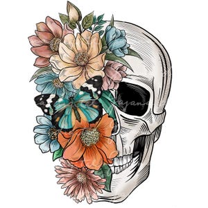 Floral Skull PNG: Boho Butterfly Design (Digital Download)