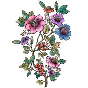 PNG de flores silvestres bohemias: Diseño floral primaveral azul y rosa (descarga digital)