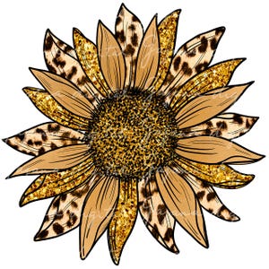 Leopard Sunflower PNG: Glitter Floral Sublimation (Digital Download)