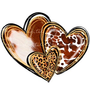 Western Hearts PNG, Leopard Heart PNG, Valentines Day PNG, Cowhide Heart, Instant Download, Western Design, Sublimation Design
