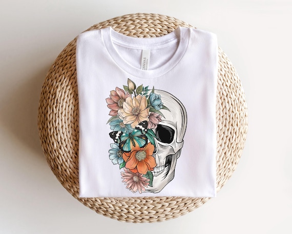 Floral skull png digital design, skull with flowers sublimation png, trendy dead inside png, digital sublimation design png
