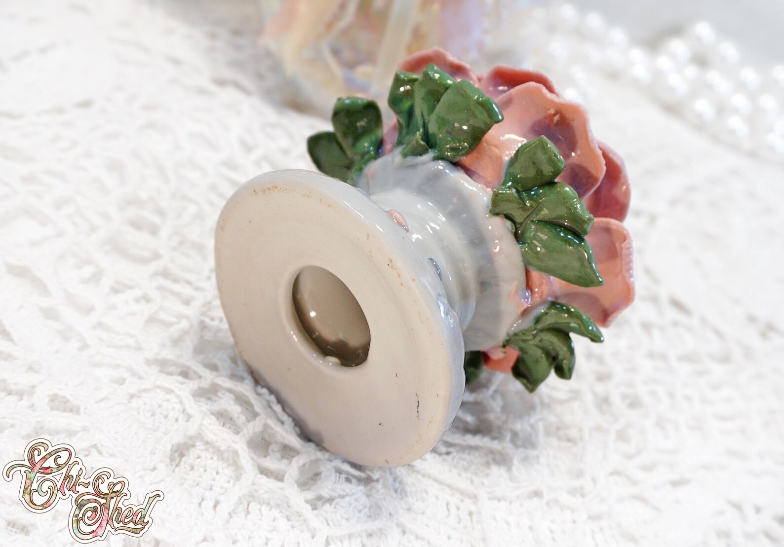 Porcelain Pink Rose Candle Holder Etsy