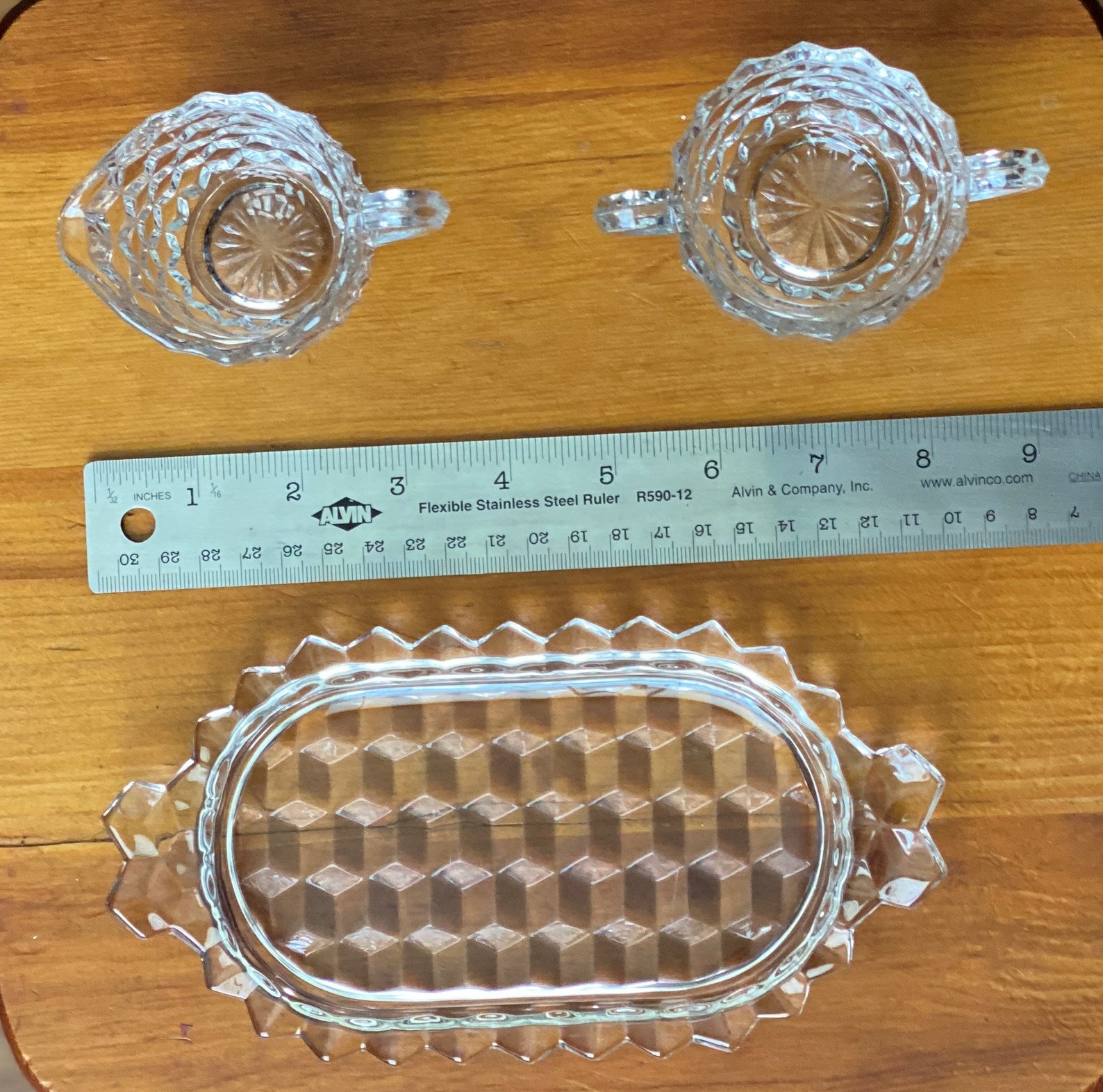 Vintage Creamer, Sugar & Tray Set, American Clear, Stem 2056 by