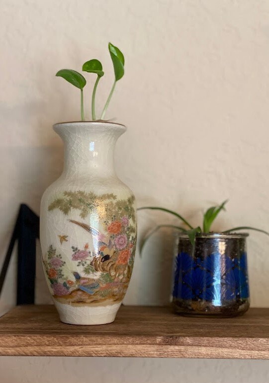 Vintage Japanese Gold Rimmed Vase Etsy UK