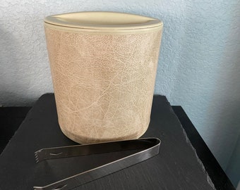 Vintage Faux Leather Ivory and Tan Ice Bucket