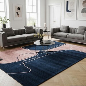 Modern Pink/Navy Blue Color Rug Hand-Tufted Area Rug for Living Room Bedroom Dining Hall, Office - Available in All Sizes, Custom Rug