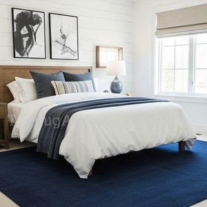 Hand Tufted Rug Solid Blue Wool Area Rugs For Livingroom Bedroom Kitchen Nursery Entryway Office 5X8 6X9 8X10 9X12 10X14 Custom Rug