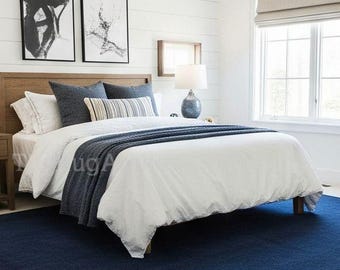 Hand Tufted Rug Solid Blue Wool Area Rugs For Livingroom Bedroom Kitchen Nursery Entryway Office 5X8 6X9 8X10 9X12 10X14 Custom Rug