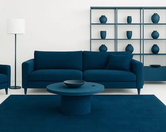 Hand-Tufted Solid Blue Wool Rug, Modern Living Room Area Carpet