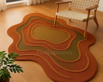 Hand-Tufted Wool Area Rug: Irregular Brunt Orange, Modern Design