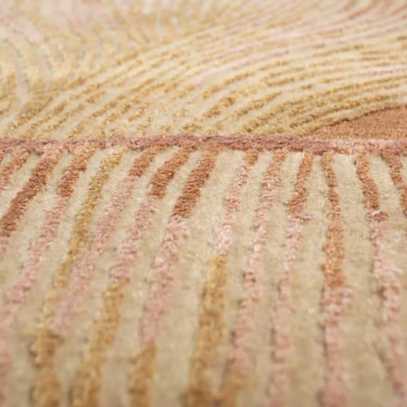 Hand-Tufted Wool Rug: Terracotta & Beige, Modern Irregular Design image 4