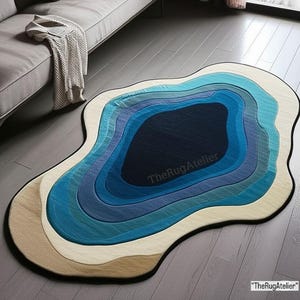 Hand Tufted Rug Irregular Blue Wool Area Rugs For Livingroom Bedroom Kitchen Nursery Entryway Office 5X8 6X9 8X10 9X12 10X14 Custom Rug