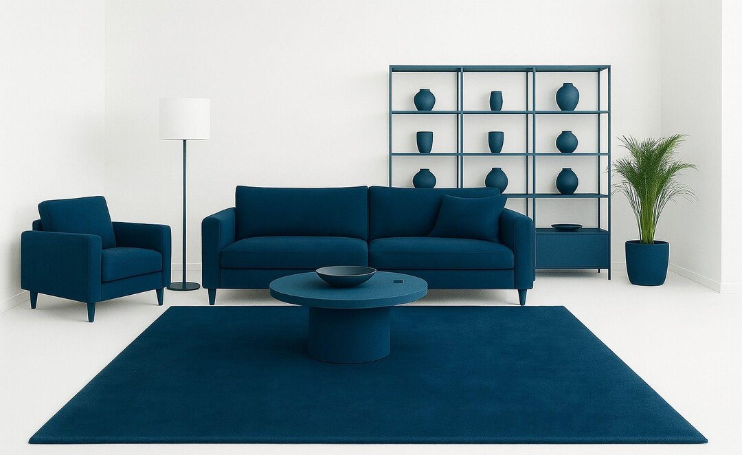 Hand-tufted Solid Blue Wool Rug, Modern Living Room Area Carpet - Etsy