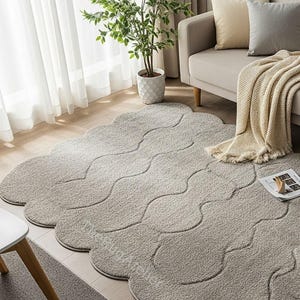 Scalloped Cloud Rug – Modern Hand Tufted Area Carpet for Living Room, Bedroom | Soft Aesthetic Floor Rug in Neutral & Bold Colors