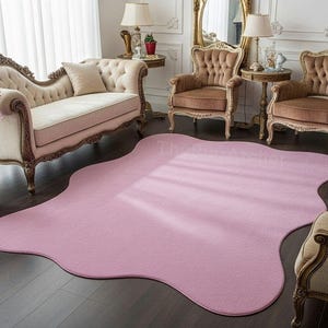 Hand Tufted Rug Scallop Pink Wool Area Rug For Livingroom Bedroom Kitchen Nursery Entryway Office 5X8 8X10 9X12 10X14 Custom Rug