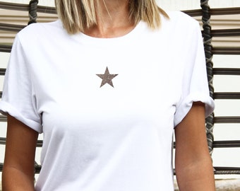 Small Silver Glitter Star  - T shirt - Unisex  - trending fashion t-shirt top - soft cotton Tee