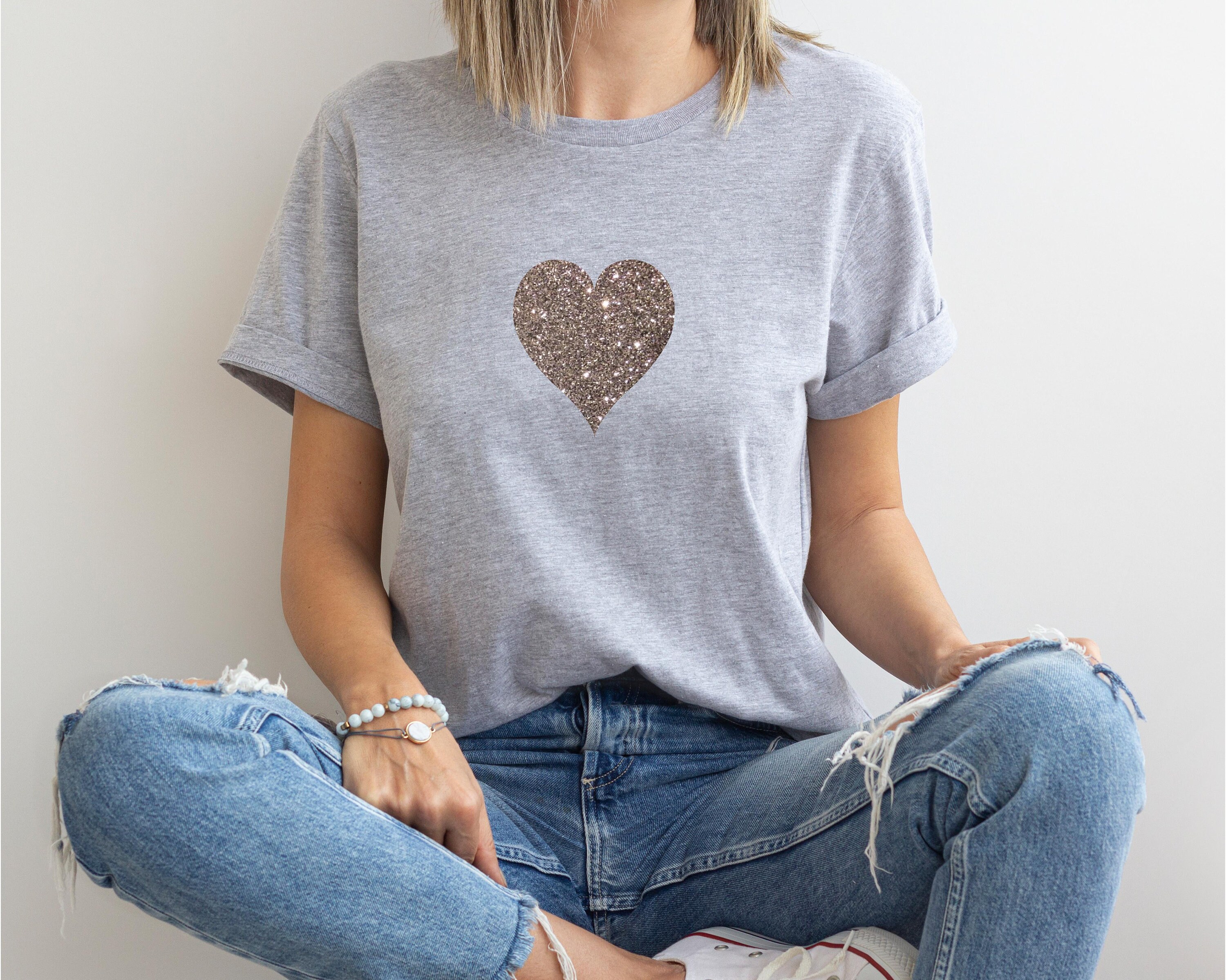 Heart T Shirt - Silver Glitter Hearts - Unisex - Trending