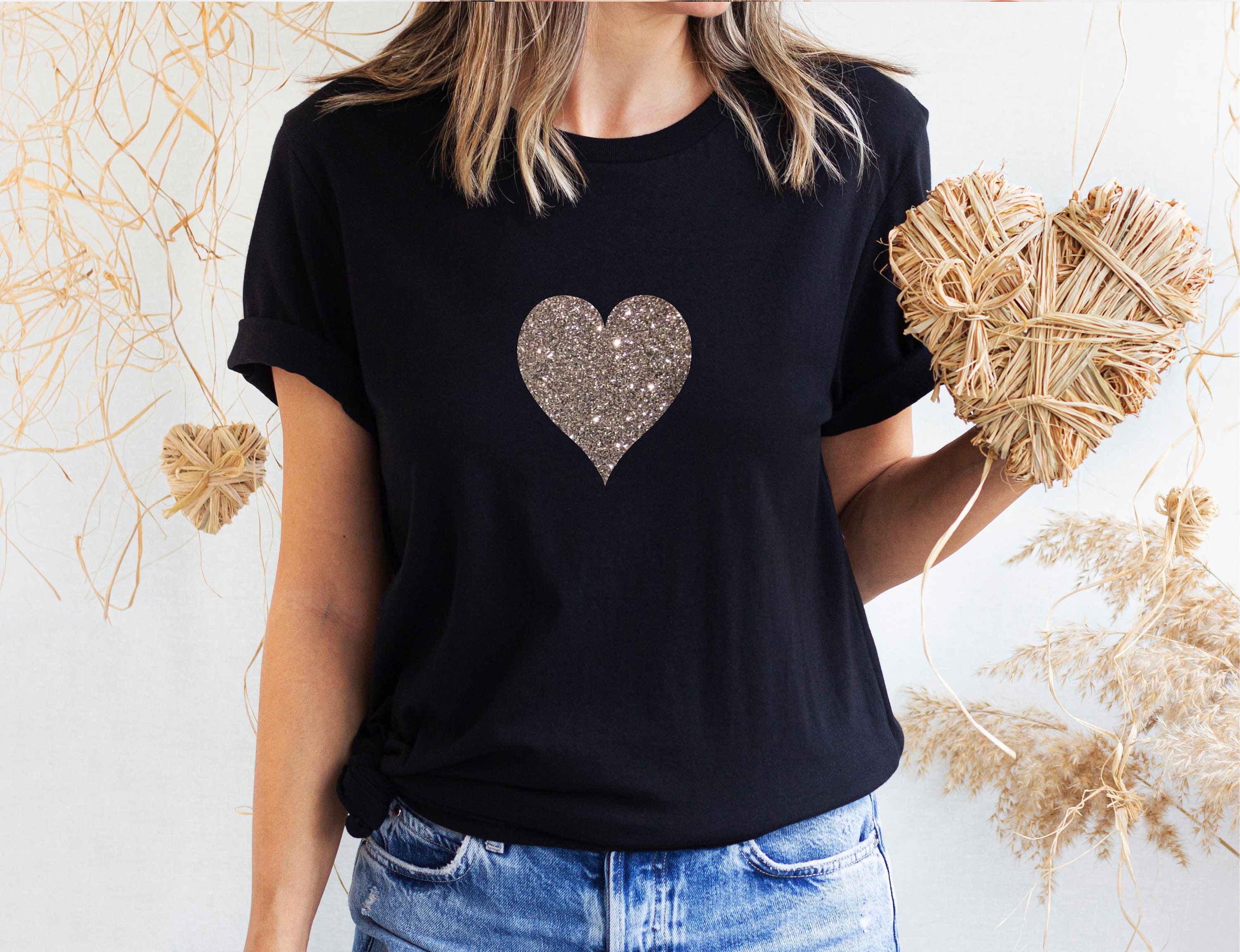 Heart T Shirt - Silver Glitter Hearts - Unisex - Trending