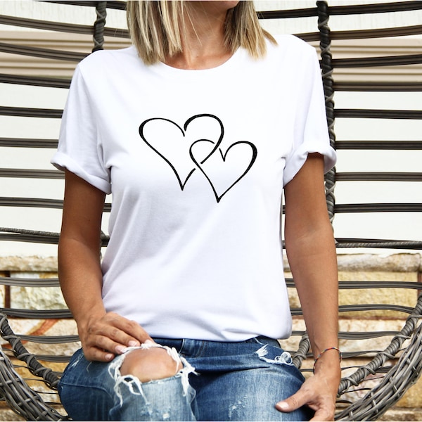 Two Hearts Linked T Shirt Ladies cool Trending Summer Fashion t-shirt soft 100% Cotton