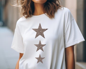 Glitter Star T shirt - 3 Silver glitter Stars - Unisex - trending fashion t-shirt top - soft cotton Tee - Valentines Day gift