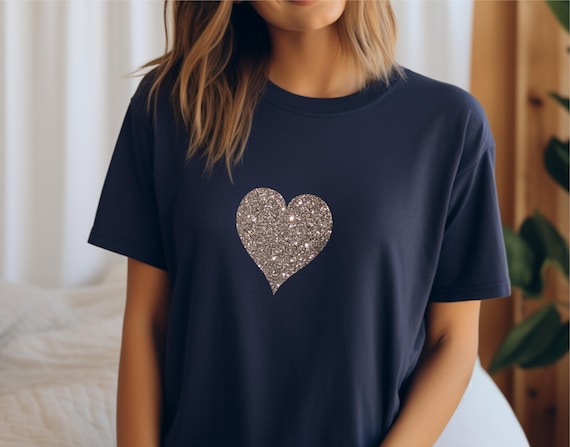 Heart T Shirt - Silver Glitter Hearts - Unisex - Trending