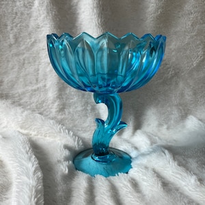 Vintage Indiana glass blue pedestal candy dish