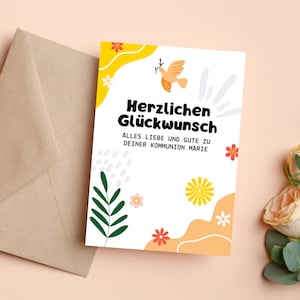 Personalisierte Glückwunschkarte zur Kommunion für Jungen & Mädchen • Vorlage zum Ausdrucken • Geschenk Kommunionskind • Karte A6 • Bunt