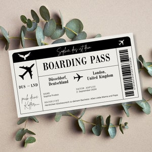 Buono di viaggio personalizzato come carta d'imbarco • Modello da stampare • Buono regalo per un viaggio • Regalo di compleanno