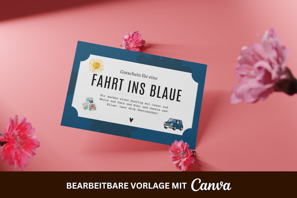 Personalisierter Gutschein für eine Fahrt ins Blaue • Vorlage zum