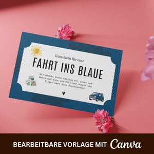 Bono personalizado para un viaje al azul • Plantilla para imprimir • Bono regalo • Excursión • A6 • Regalo de cumpleaños
