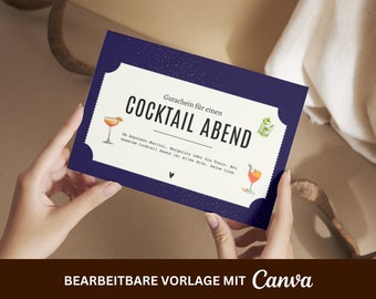 Personalized voucher for a cocktail evening • Template for printing • Gift voucher • A6 • Birthday gift