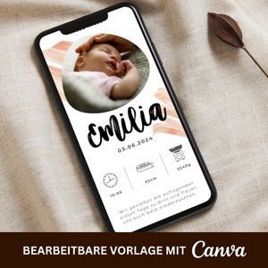 Anúncio de nascimento digital com foto • Anuncie o nascimento via Whatsapp • Anúncio de bebê personalizável • Anúncio de nascimento neutro • eCard
