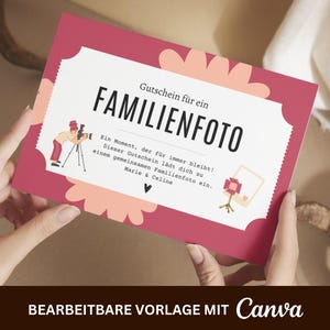 Personalisierter Gutschein für ein Familienfoto • Vorlage zum Ausdrucken • Geschenkgutschein • Fotoshooting • A6 • Geburtstagsgeschenk