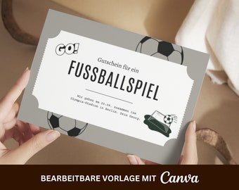 Personalisierter Gutschein für ein Fußballspiel Stadionbesuch • Vorlage zum Ausdrucken • Geschenkgutschein • A6 • Geburtstagsgeschenk