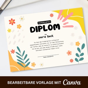 Kindergarten Diplom Blume • Geschenk zum Abschluss der Kindergartenzeit • Ein Meilenstein für kleine Entdecker • A4 • Vorlage zum Drucken