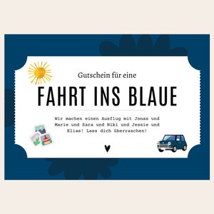 Personalisierter Gutschein für eine Fahrt ins Blaue • Vorlage zum