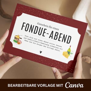 Spersonalizowany voucher na wieczór fondue • Szablon do druku • Bon upominkowy • A6 • Gotowanie • Prezent dla koneserów