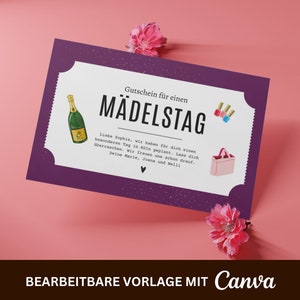 Personalisierter Gutschein für einen Mädelstag • Vorlage zum Ausdrucken • Geschenkgutschein • A6 • Geburtstagsgeschenk • Mädels-Ausföug
