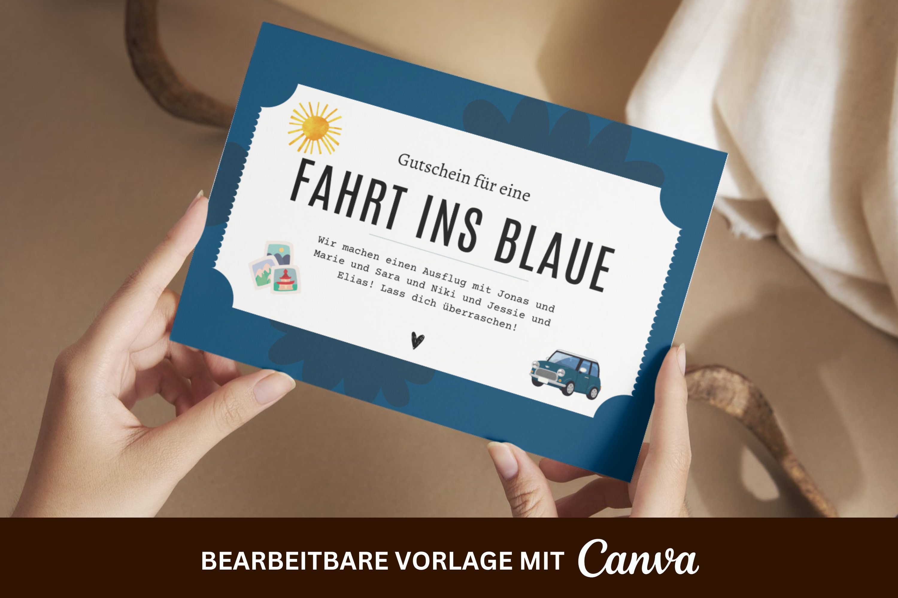 Personalisierter Gutschein für eine Fahrt ins Blaue • Vorlage zum