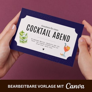 Spersonalizowany voucher na wieczór koktajlowy • Szablon do druku • Bon podarunkowy • A6 • Prezent urodzinowy • Koktajl