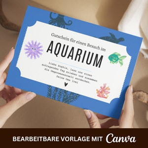 Bono personalizado para un viaje al acuario • Tarjeta imprimible • Bono regalo • A6 • Regalo de cumpleaños